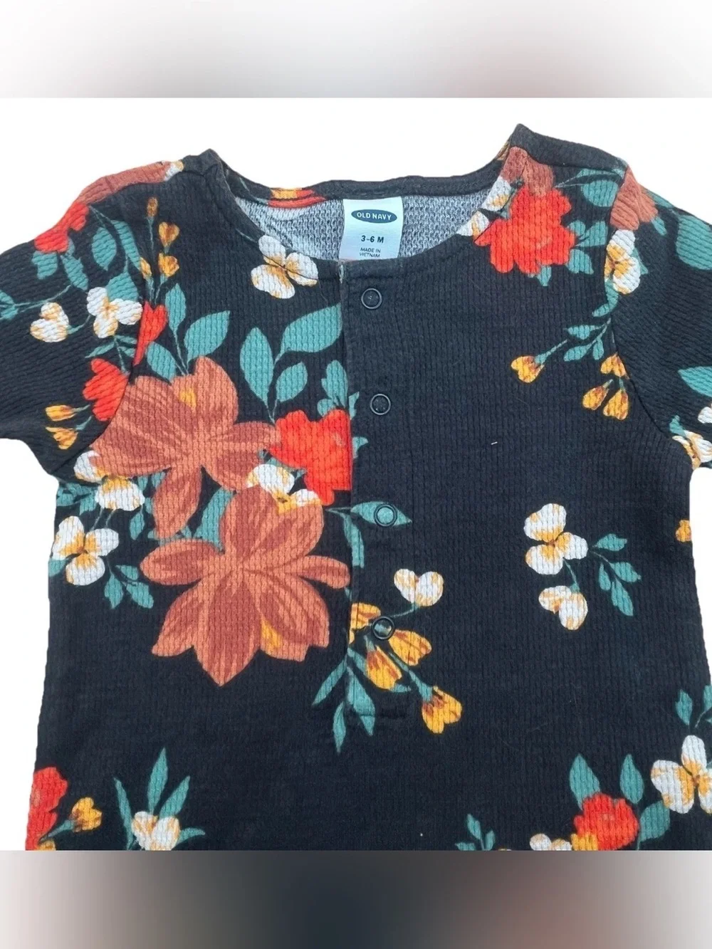 Old Navy Floral Romper Dark Navy Baby Unisex 3-6M Long Sleeve Waffle Knit